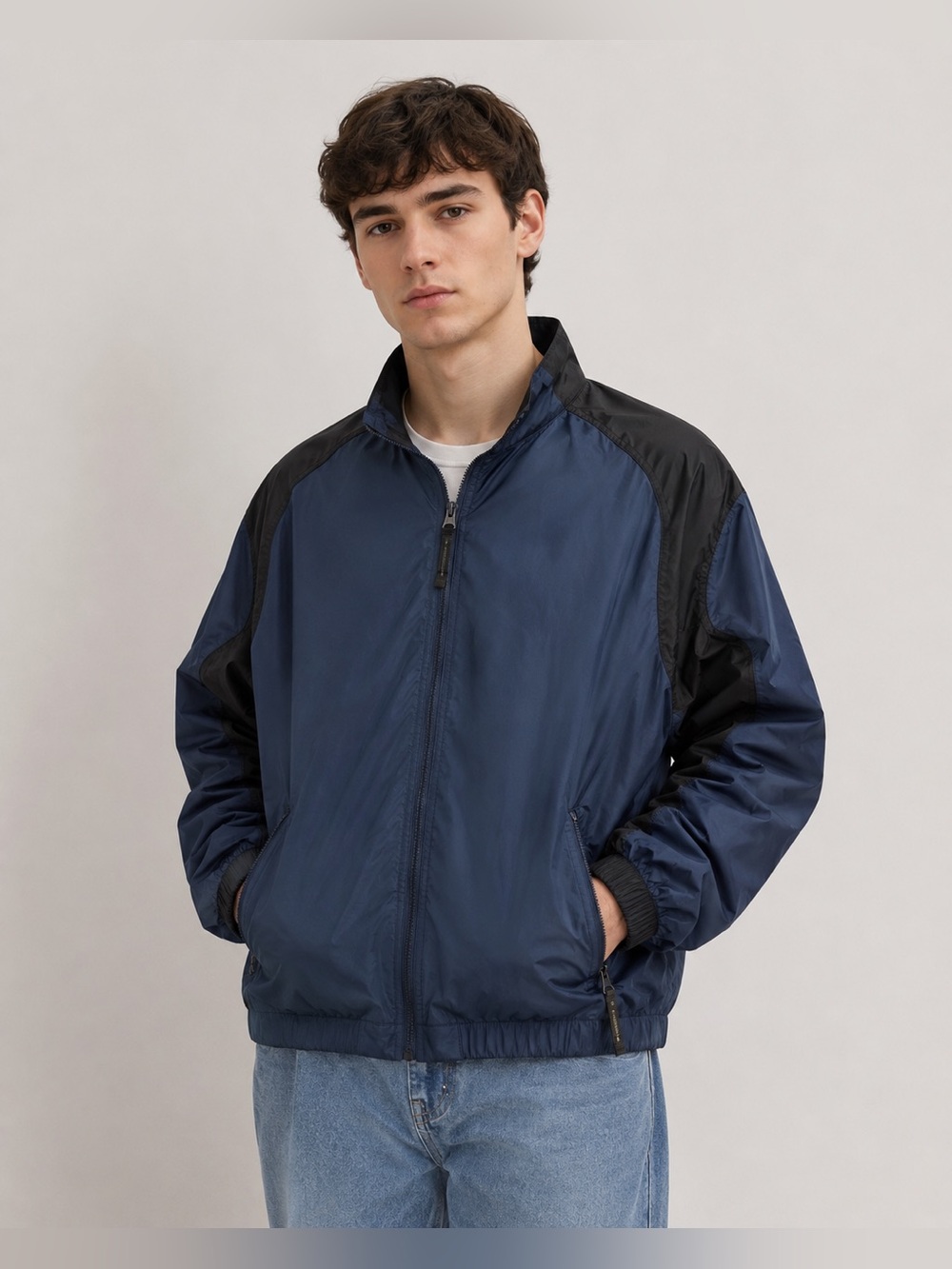 Men's Navy and Black Lightweight Windbreaker Jacket